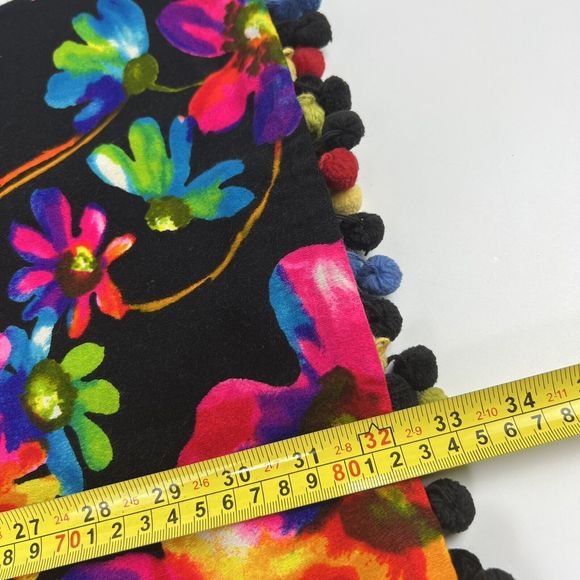 Vtg GoGo Dress Sz M Matching Shawl & Skirt‎ Handmade Bright Flowers Pom Pom Trim - Picture 11 of 16